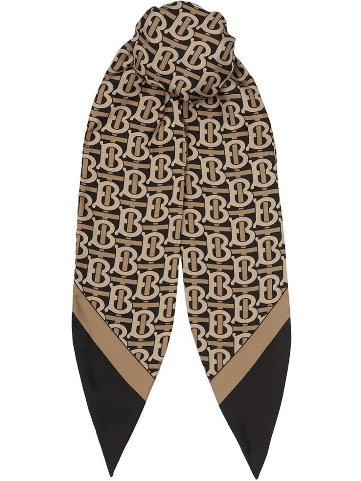 Burberry Monogram Print Silk Hair Scarf - Black