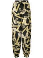 Versace Jeans Trousers With Greek Motif Prints - Black