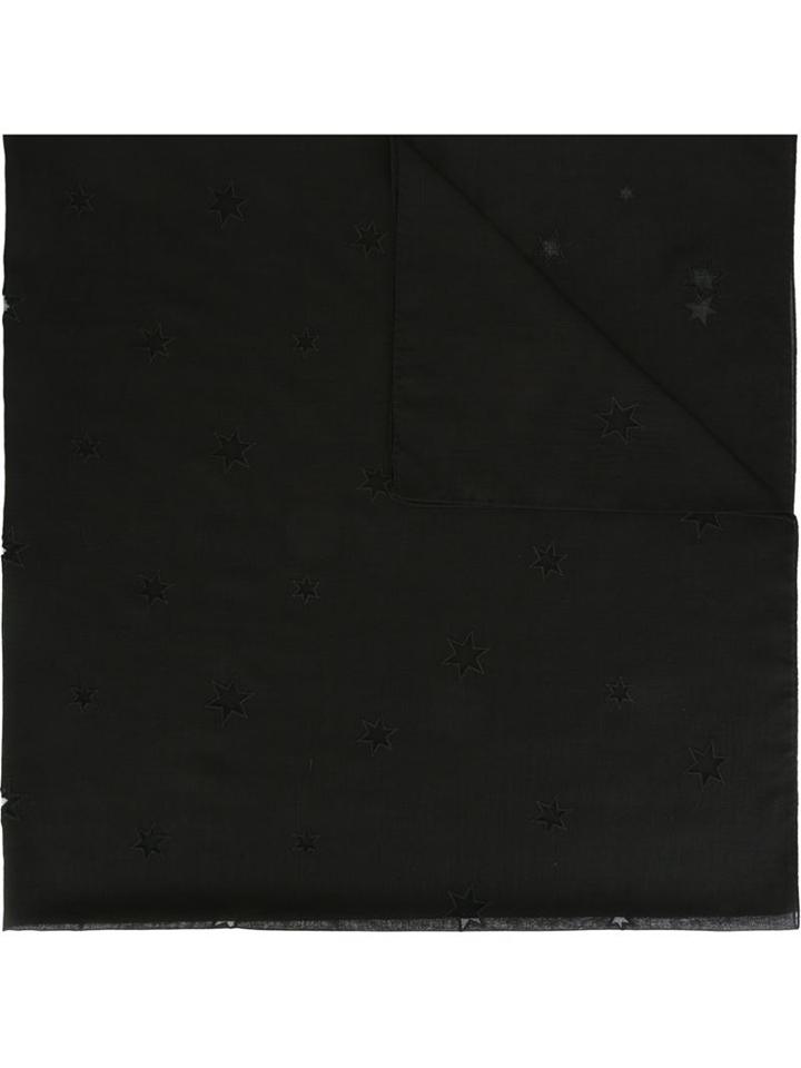 Saint Laurent Star Embroidered Scarf, Women's, Black, Silk/polyester/wool