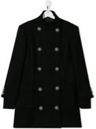 Balmain Kids Teen Double Breasted Coat - Black