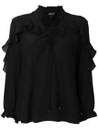 Just Cavalli Sheer Ruffled Shirt, Women's, Size: 44, Black, Silk