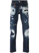 Philipp Plein Distressed Straight Leg Jeans, Men's, Size: 34, Blue, Cotton/spandex/elastane/polyester