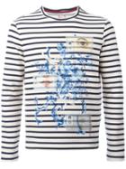 Antonio Marras Floral Print Striped T-shirt, Men's, Size: Large, White, Cotton/polyester