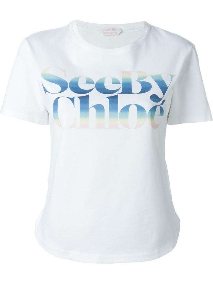 See By Chloé Logo Print T-shirt, Women's, Size: 42, White, Cotton