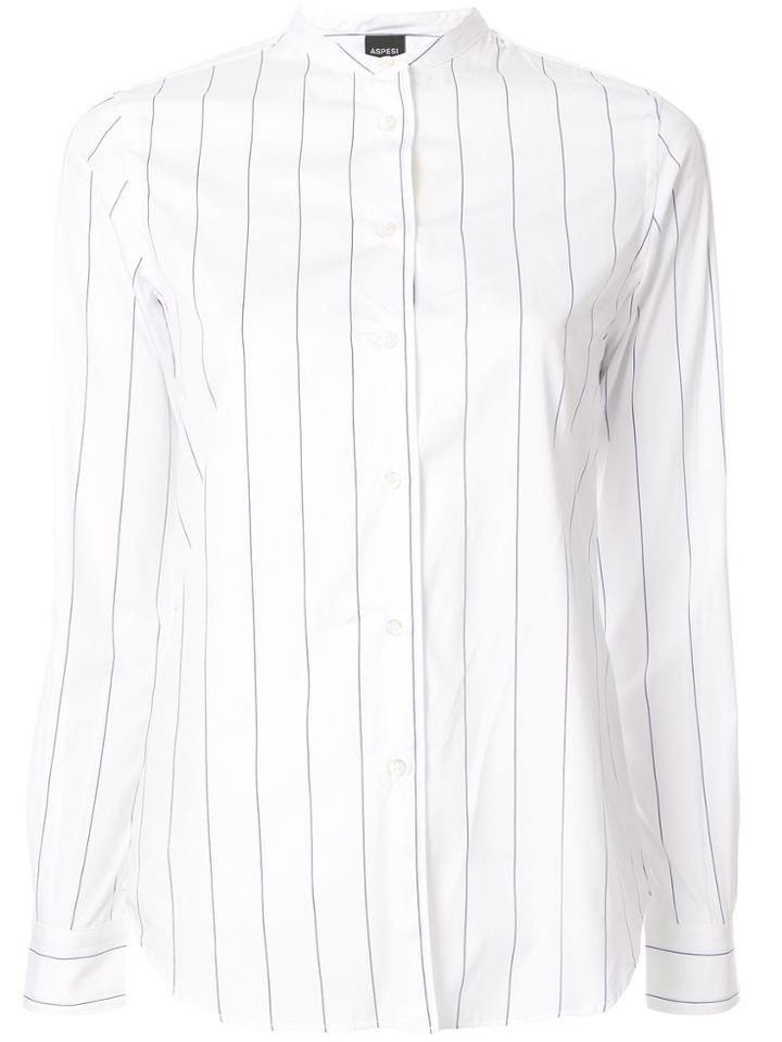 Aspesi Striped Band Collar Shirt - White