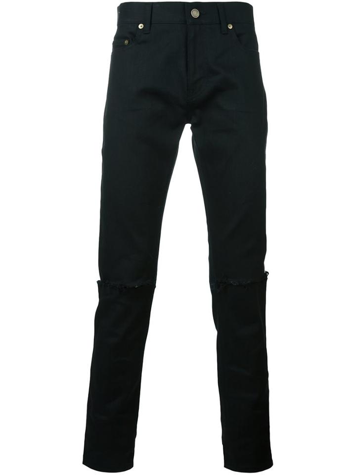 Saint Laurent Busted Knee Slim Jeans, Men's, Size: 33, Black, Cotton/spandex/elastane
