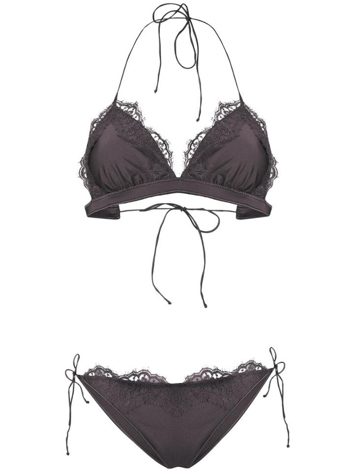 Oseree Lace Trim Bikini - Grey