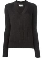 Maison Margiela Ribbed V-neck Sweater, Women's, Size: Medium, Grey, Wool