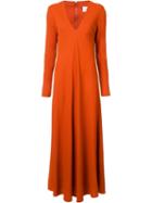 Maison Margiela Long V-neck Dress, Women's, Size: 40, Yellow/orange, Viscose/virgin Wool