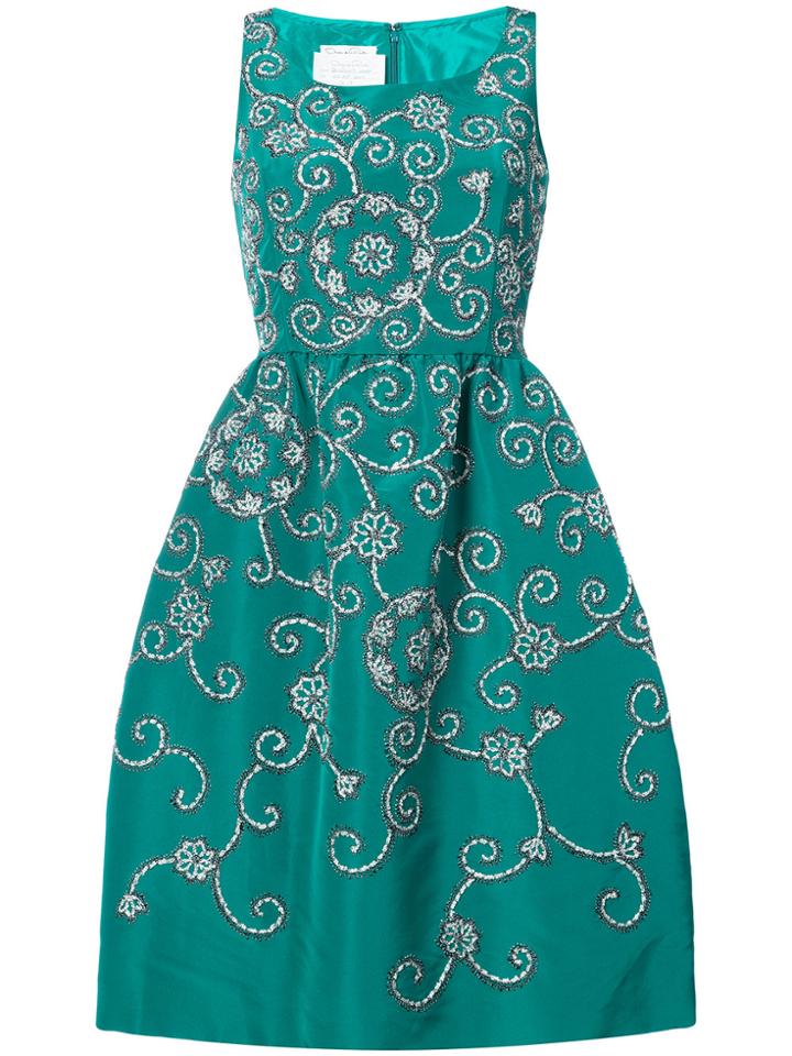 Oscar De La Renta Gathered Waist Swirl Dress - Green