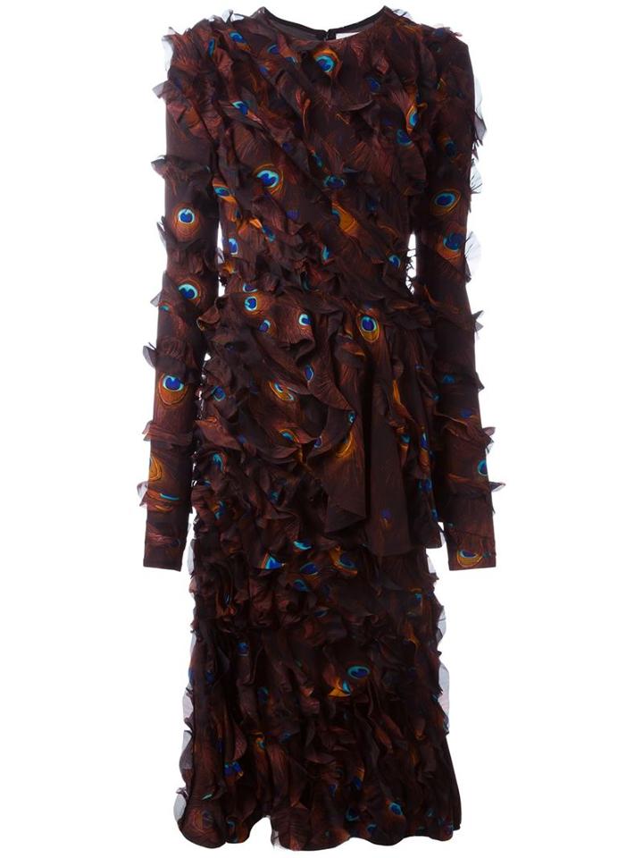 Givenchy Ruffled Peacock Print Dress