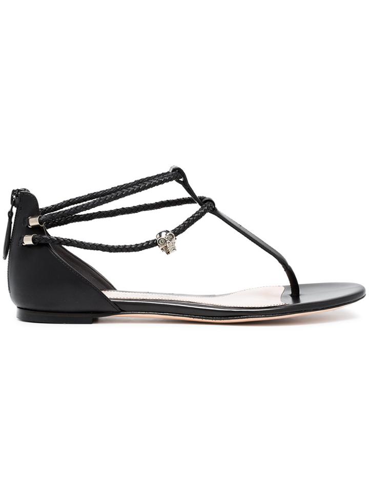 Alexander Mcqueen Black Skull Leather Sandals