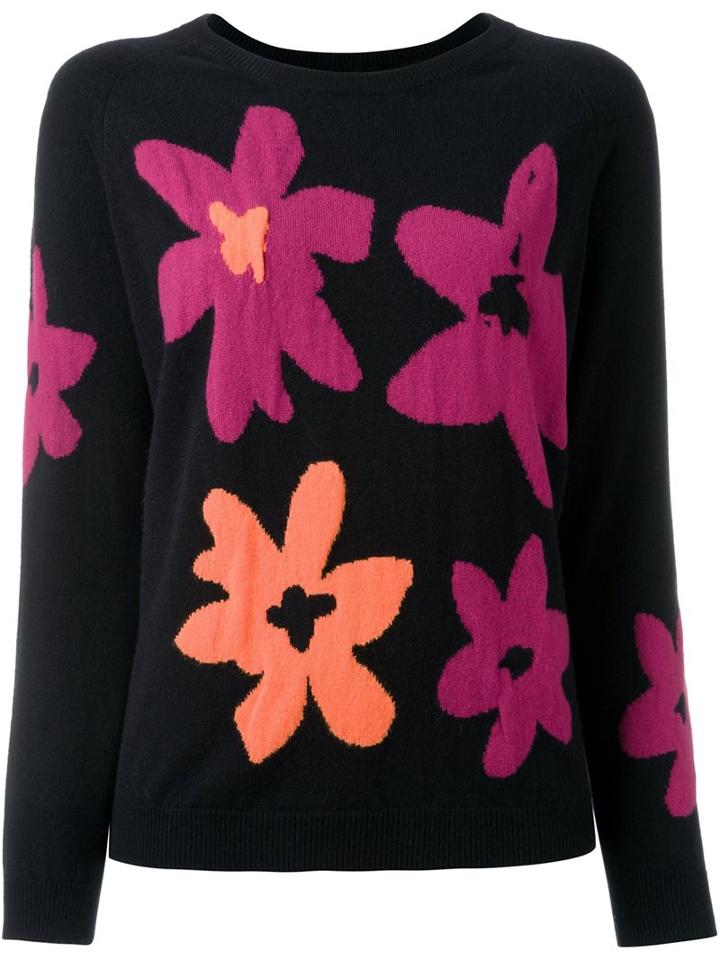 Chinti And Parker Floral Intarsia Jumper, Women's, Size: Medium, Blue, Cashmere