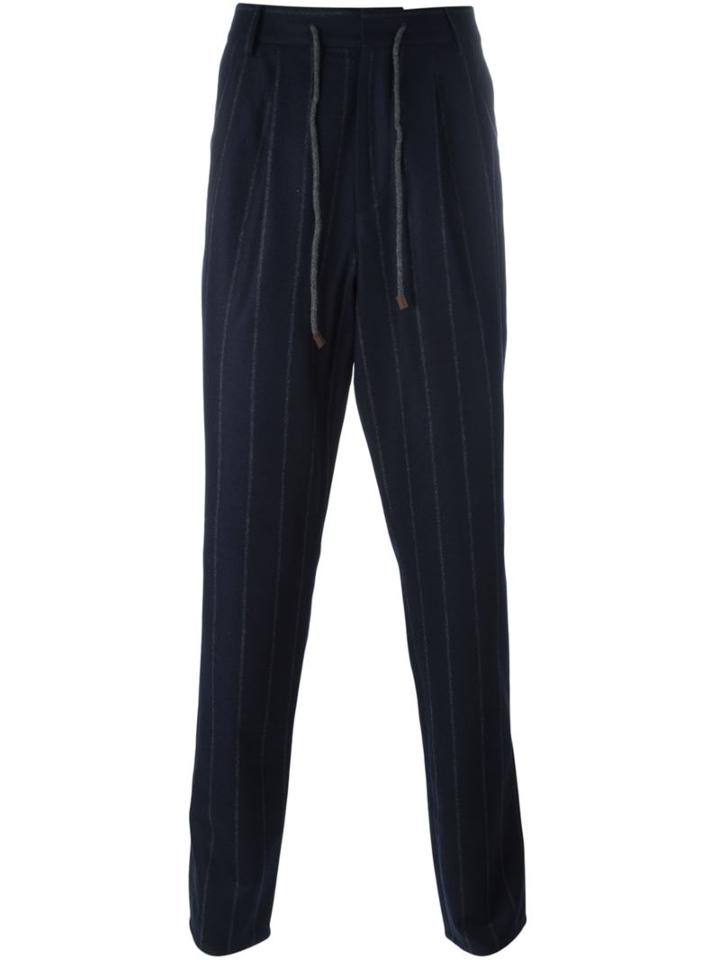 Brunello Cucinelli Pinstripe Trousers, Men's, Size: 52, Blue, Cotton/acetate/cupro/wool
