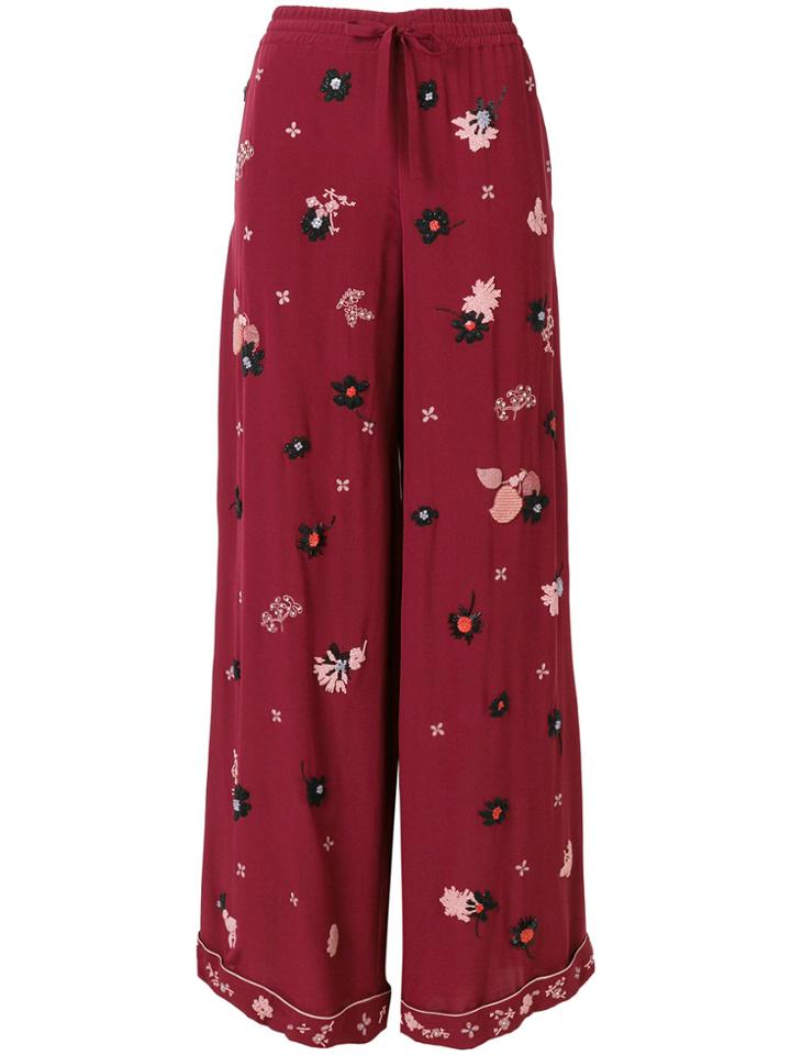 Valentino Floral Embroidered Palazzo Pants