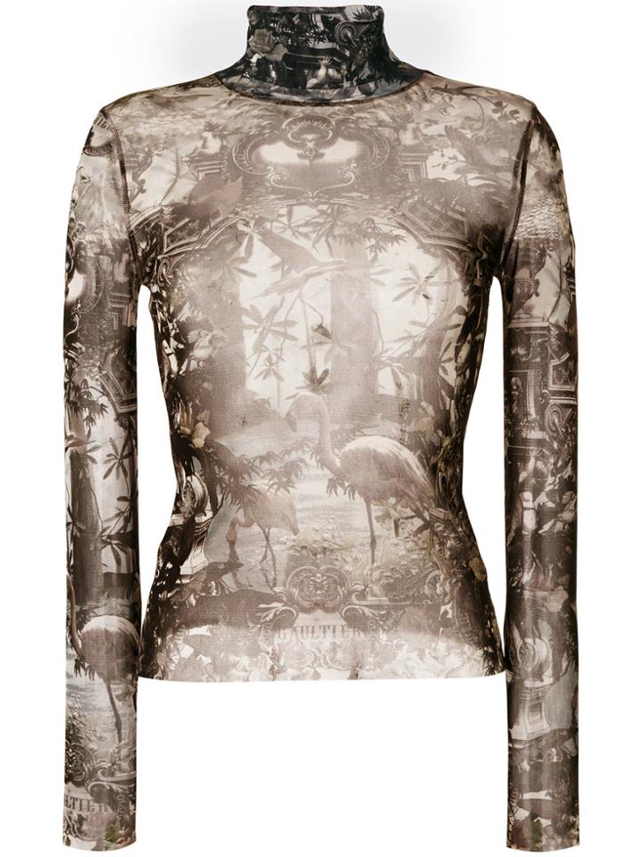 Jean Paul Gaultier Vintage Sheer Baroque Print Turtleneck Top -