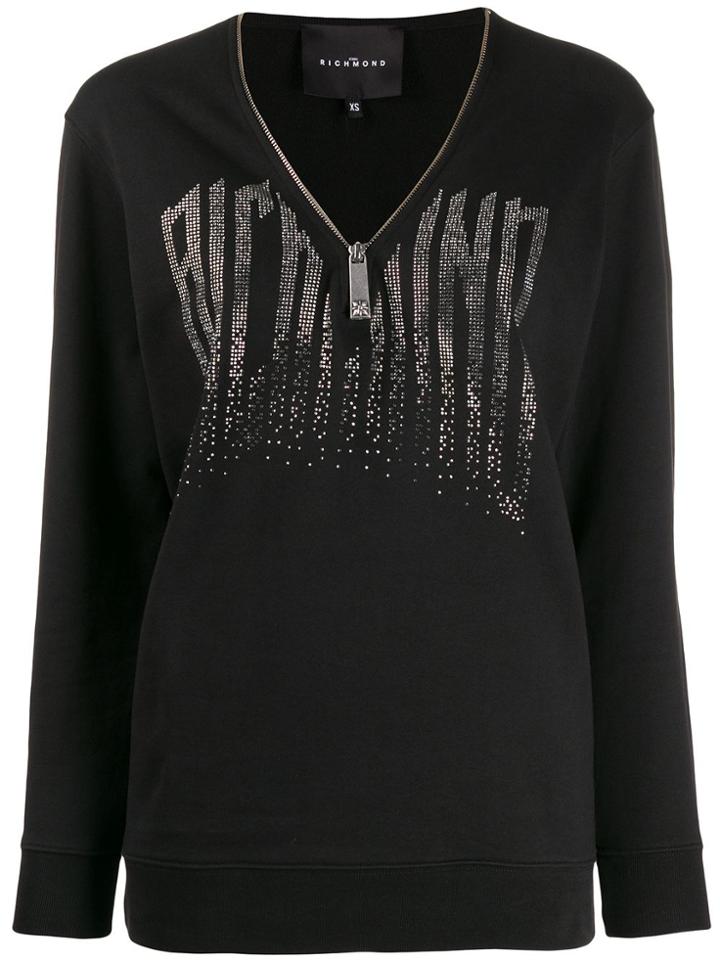 John Richmond V-neck Zipped Sweater - Black