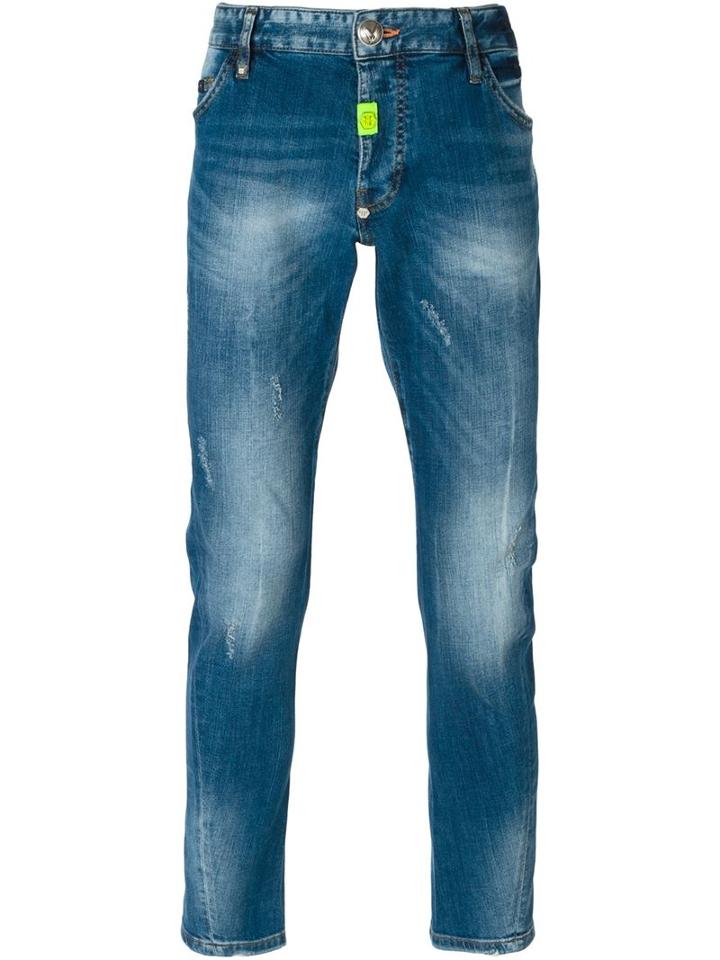 Philipp Plein 'goose' Super Straight Cut Jeans, Men's, Size: 33, Blue, Cotton/spandex/elastane