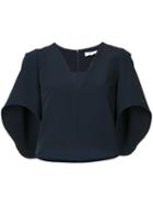 Milly - Ruffled Sleeves Cropped Blouse - Women - Polyester/spandex/elastane - L, Blue, Polyester/spandex/elastane