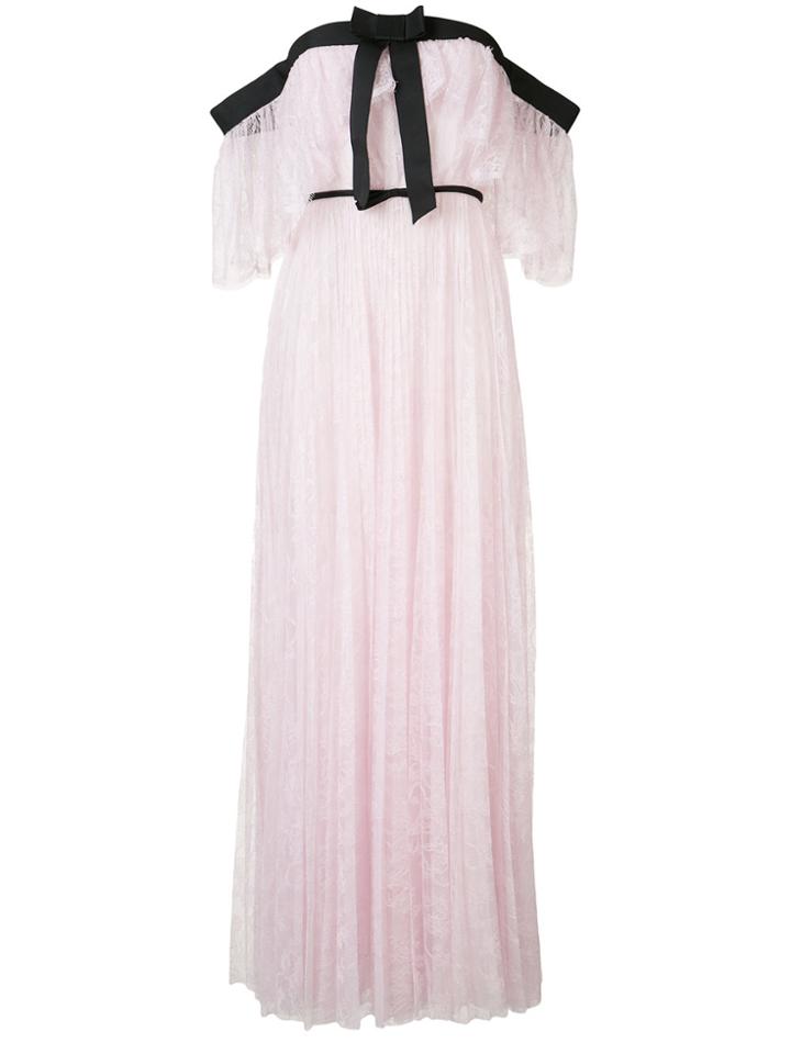 Giambattista Valli Off-shoulder Pleated Lace Gown - Pink & Purple