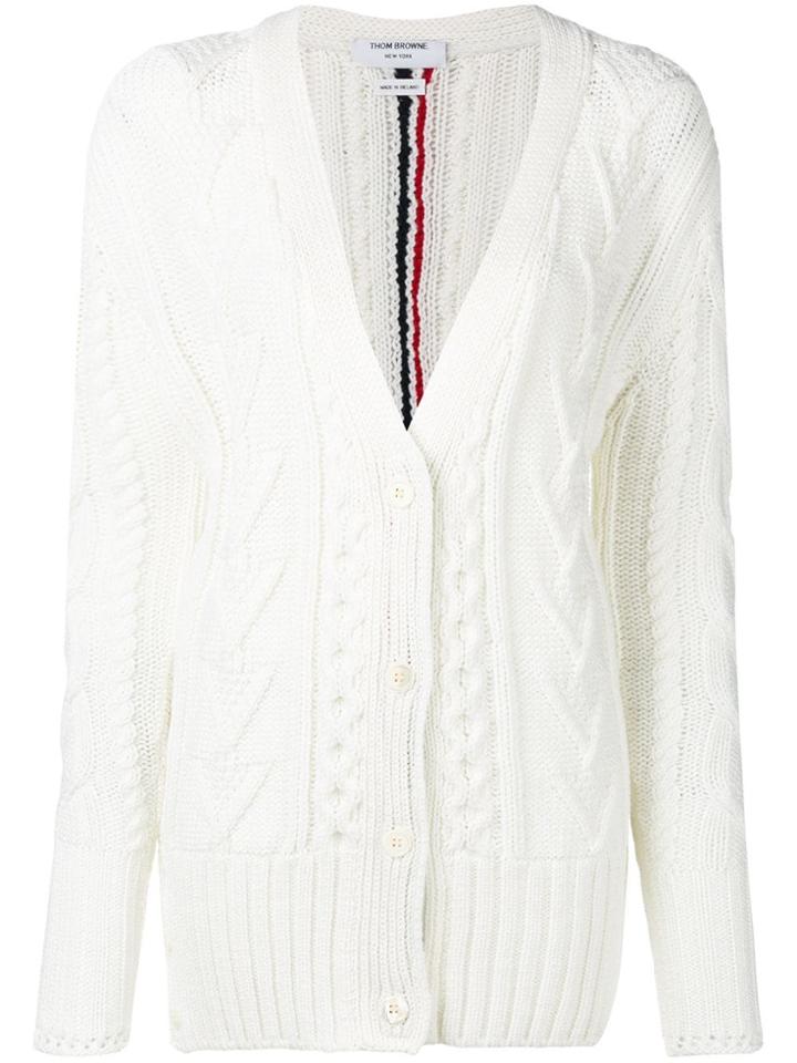 Thom Browne Rwb Intarsia White Cardigan