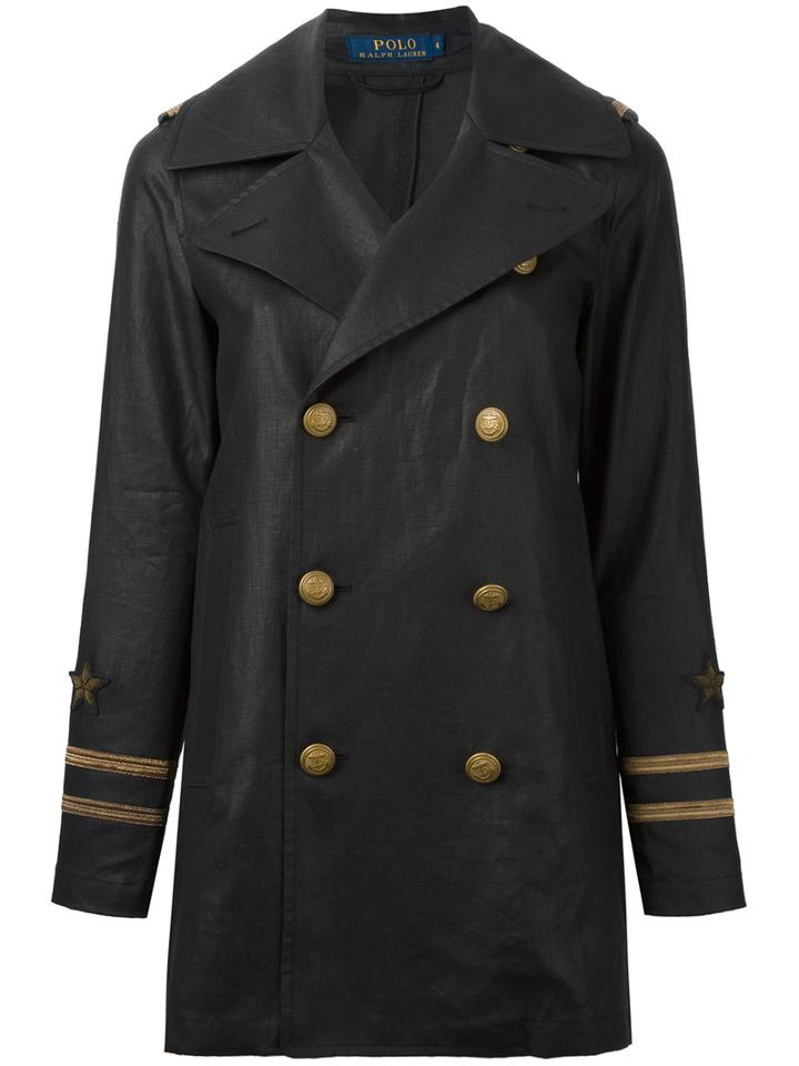 Polo Ralph Lauren Double-breasted Jacket, Women's, Size: 8, Black, Linen/flax