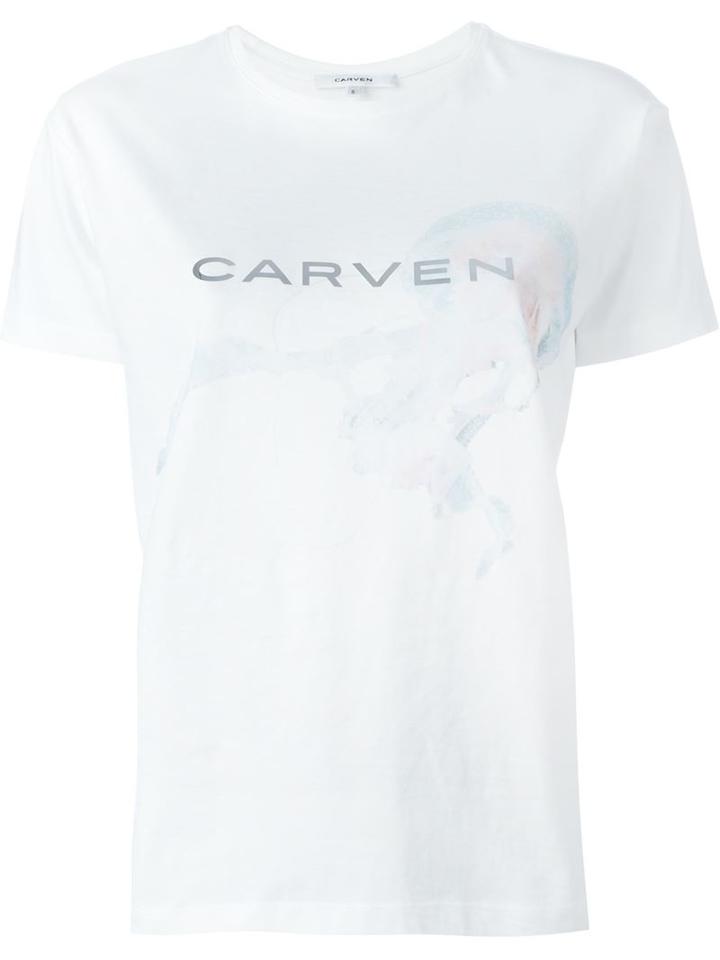 Carven Logo Print T-shirt, Women's, Size: Small, White, Cotton