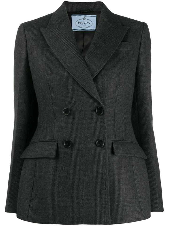 Prada Checked Double Breasted Blazer - Black