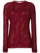 Helmut Lang - Ribbed Trim Top - Women - Polyamide/mohair/wool - M, Red, Polyamide/mohair/wool