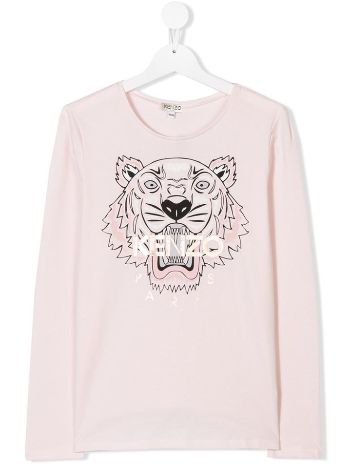 Kenzo Kids Tiger Logo Patch Long-sleeve Top - Pink & Purple
