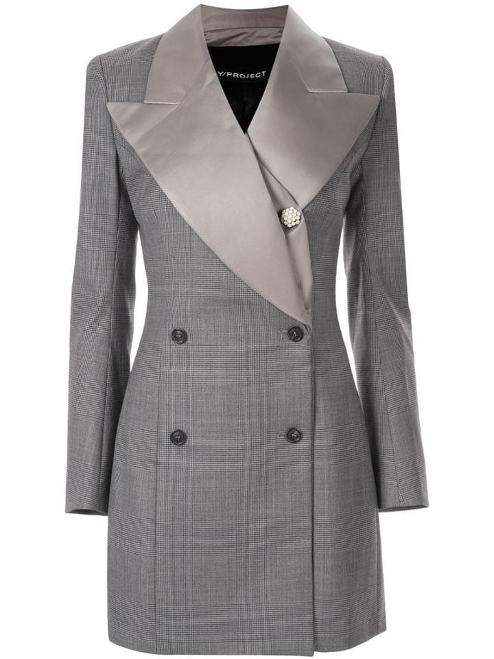 Y/project Check Pattern Tuxedo Dress - Grey