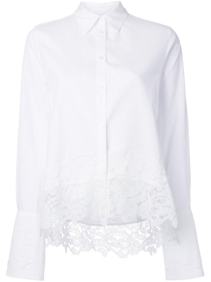 Le Ciel Bleu Lace Hem Shirt, Women's, Size: 36, White, Cotton
