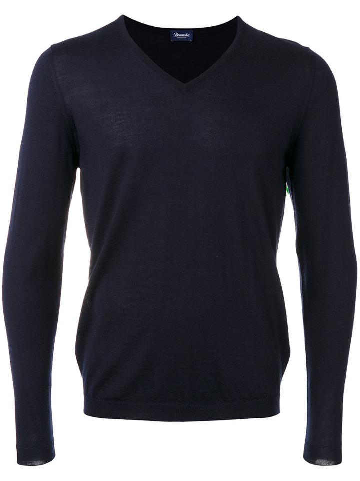 Drumohr - V-neck Jumper - Men - Silk/cashmere - 46, Blue, Silk/cashmere