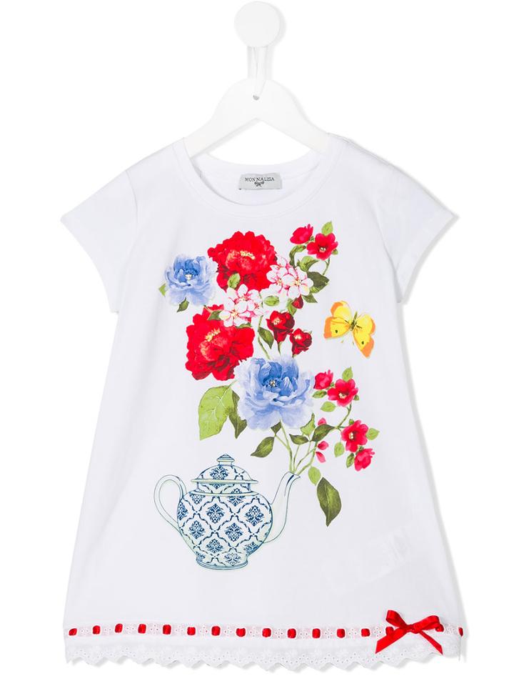 Monnalisa - Blooming Teapot Print T-shirt - Kids - Cotton/spandex/elastane/crystal - 8 Yrs, Girl's, White
