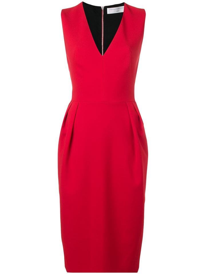 Victoria Beckham V-neck Crepe Dress - Red