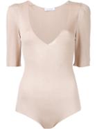 Ryan Roche - Structured Puff Sleeve Bodysuit - Women - Silk - S, Nude/neutrals, Silk
