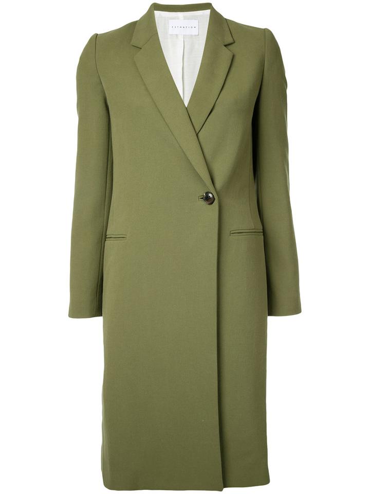 Estnation - Double-breasted Midi Coat - Women - Cotton/cupro - 36, Green, Cotton/cupro