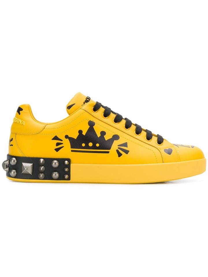 Dolce & Gabbana Printed Studded Sneakers - Yellow & Orange