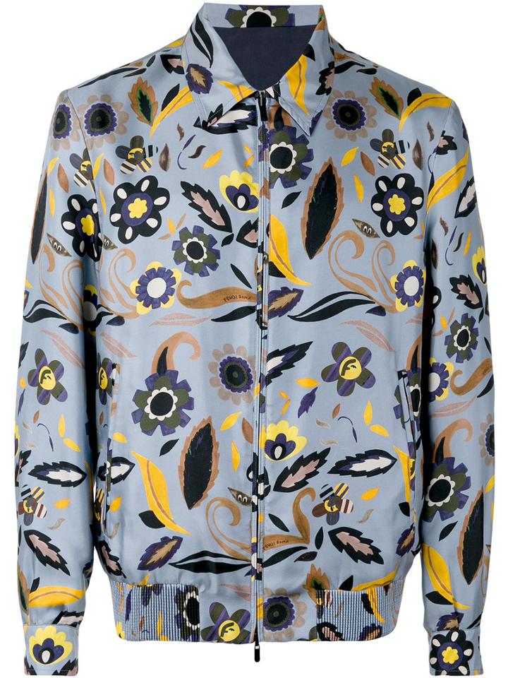 Fendi - Floral Bomber Jacket - Men - Silk/cupro - 50, Blue, Silk/cupro