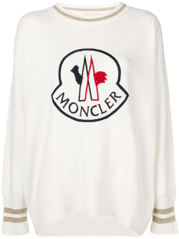 Moncler Logo Embroidered Sweater - White