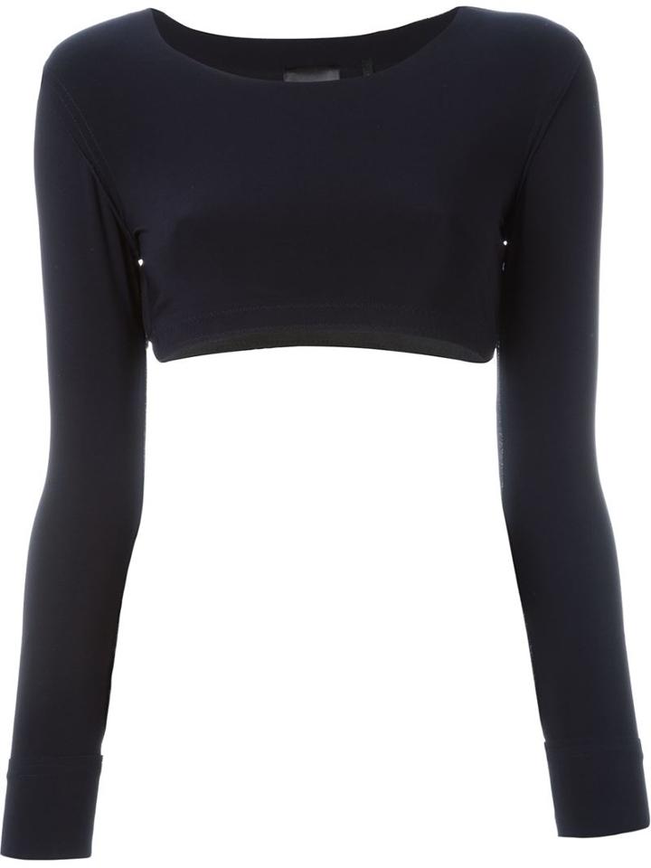 Norma Kamali Long Sleeves Cropped Blouse, Women's, Size: Xs, Blue, Polyester/spandex/elastane