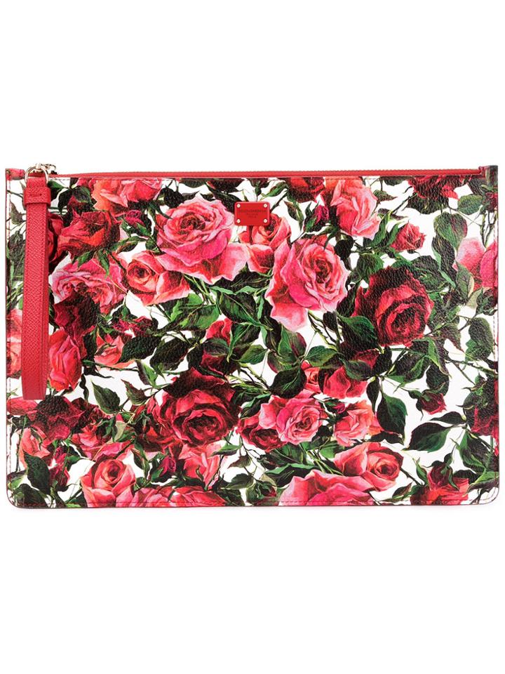 Dolce & Gabbana Rose Print Clutch - Red