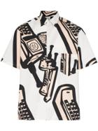 Maison Margiela Phone Print Short-sleeved Cotton Shirt - White