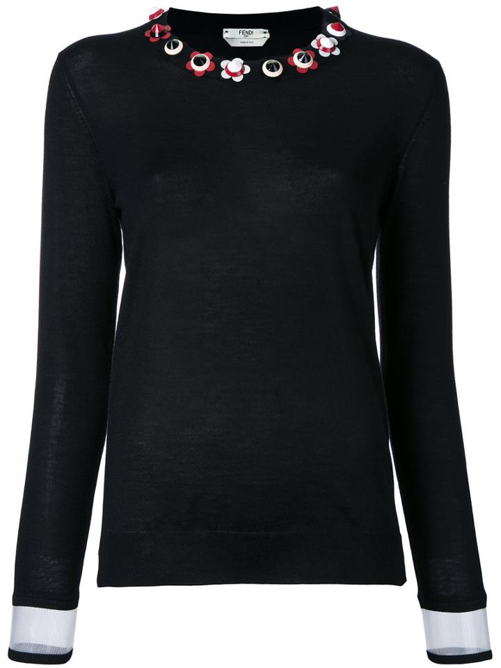 Fendi Floral Embellished Jumper, Women's, Size: 44, Black, Silk/cashmere
