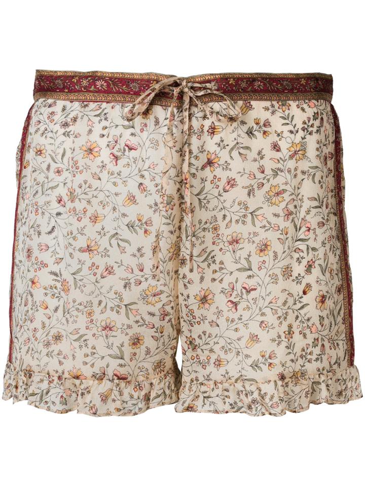 Mes Demoiselles Floral Print Shorts With Frill Trim - Nude & Neutrals