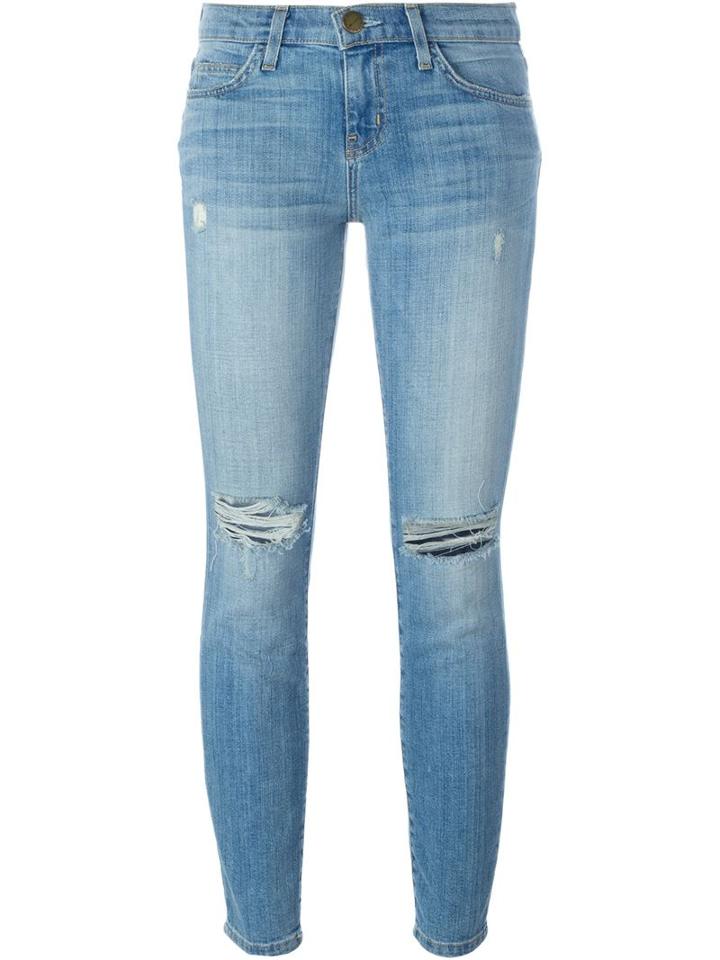 Current/elliott Distressed Skinny Jeans, Women's, Size: 29, Blue, Cotton/polyester/spandex/elastane