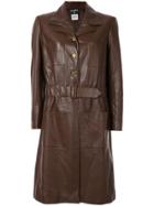 Chanel Pre-owned Long Sleeve Belted Coat - Brown