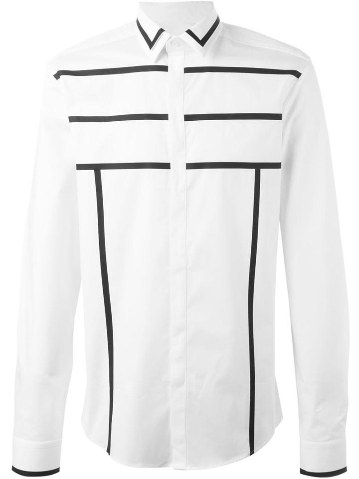 Les Hommes Stripe Detail Button Down Shirt, Men's, Size: 54, White, Cotton/spandex/elastane