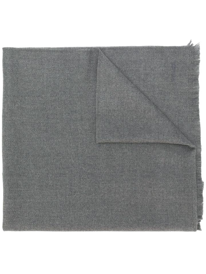 Prada Frayed Logo Scarf - Grey