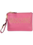 Moschino Stud Embellished Logo Clutch, Women's, Pink/purple